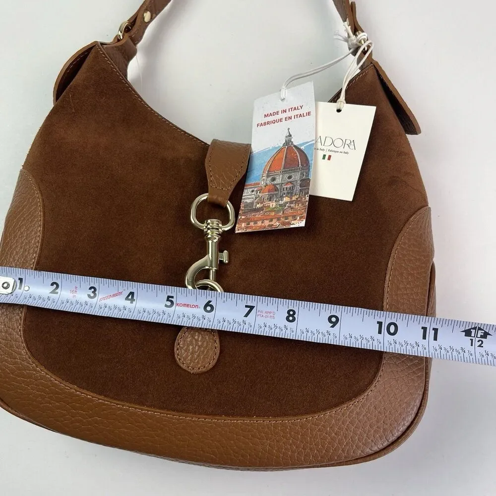 Isadora Italy Crescent Hobo Bag Brown Suede Leather Equestrian Preppy Heritage